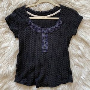 Free People Blue Short Sleeve Knit Top
